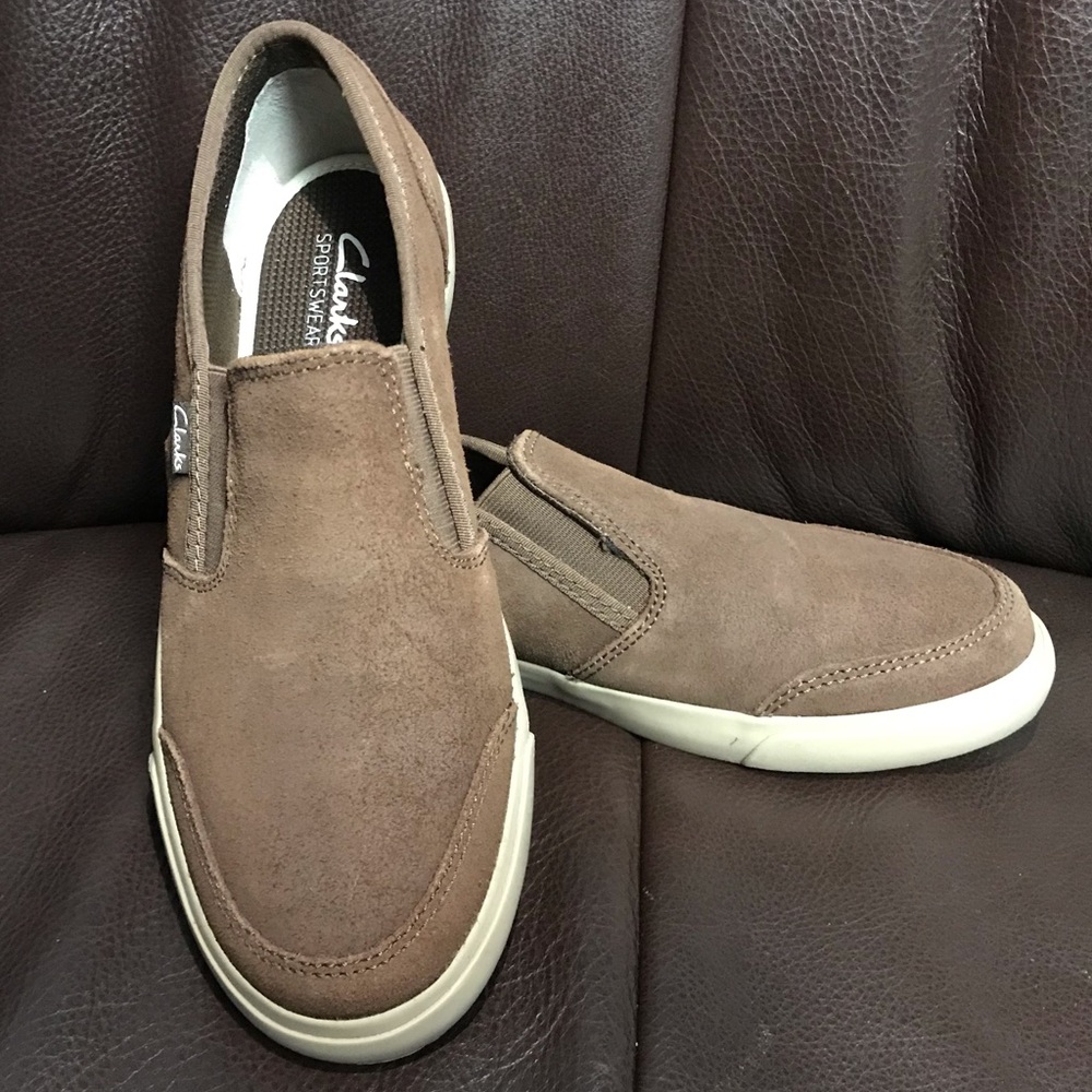 Clarks Men's Leather Slip On Shoes Brown NEW